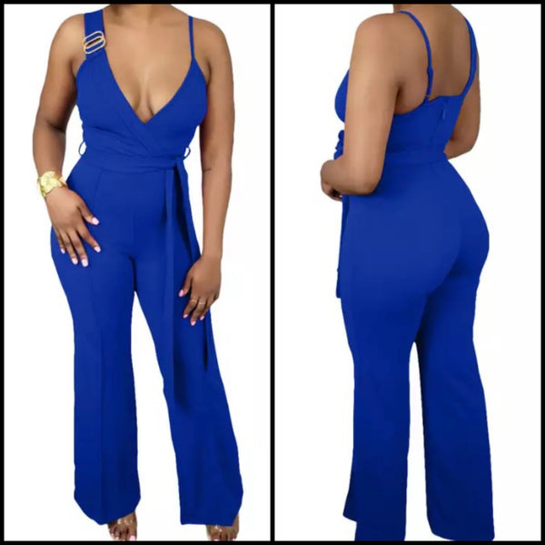 Women Sleeveless Belted Solid Color Fashion Jumpsuit
