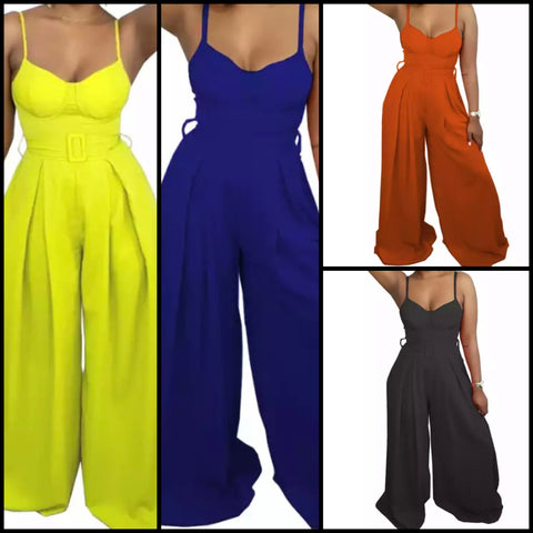 Women Sleeveless Solid Color Wide Leg Jumpsuit