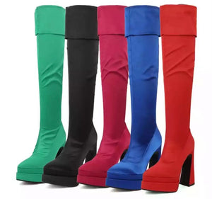 Women Over The Knee Pointed Toe Platform Boots