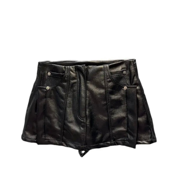 Women Faux Leather Fashion Black Wrap Shorts