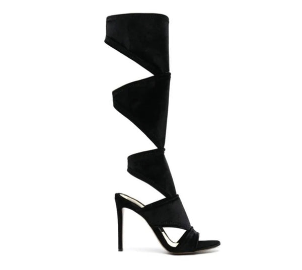 Women Black Fashion Open Toe Mid-Calf Sandals