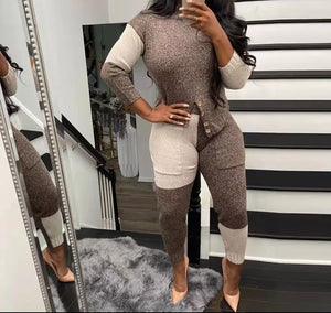 Women Fashion Warm Color Patchwork Two Piece Pant Set