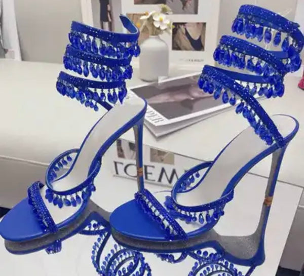 Women Fashion Bling Crystal Lace Up Sandals