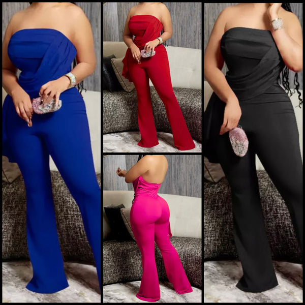 Women Sexy Solid Color Strapless Jumpsuit