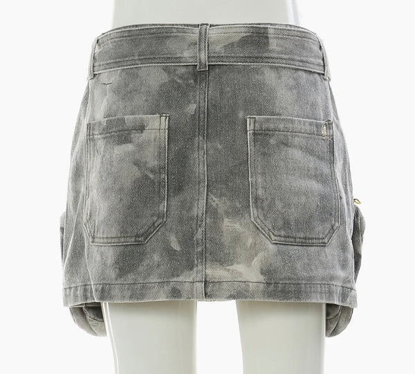 Women Fashion Gray Camouflage Pocket Denim Skirt