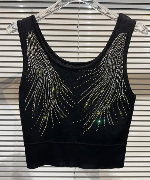 Women Sleeveless Bling Patchwork Crop Top