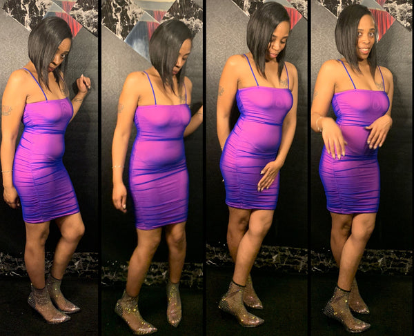 Women Sexy Spaghetti Strap Purple Reflective Mini Dress