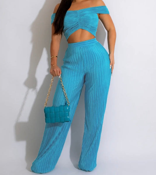 Women Sexy Short Sleeve Crop Ribbed Two Piece Pant Set