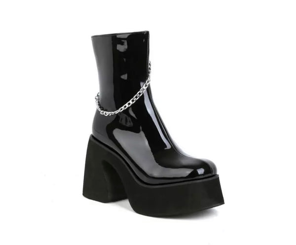 Women PU Chain Platform Fashion Ankle Boots