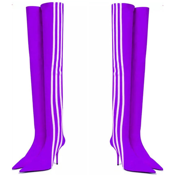 Women Fashion Over The Knee Striped Boots