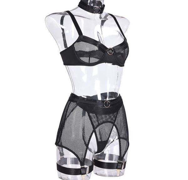 Women Sexy Mesh Choker Fashion Lingerie Set