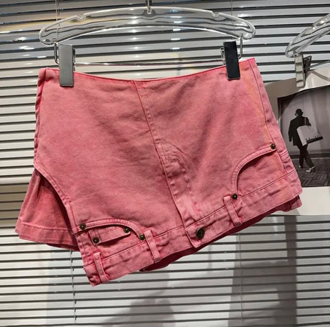 Women Stonewashed Fashion Denim Wrap Shorts