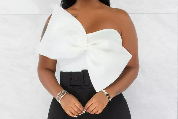 Women Solid Color Fashion Strapless Bow Crop Top