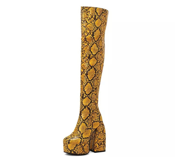 Women Fashion Animal Print Platform Over The Knee Boots