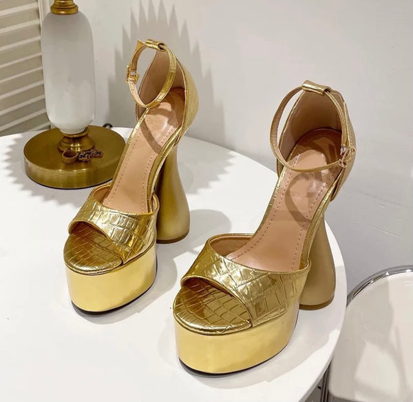 Women Gold Fashion Platform Ankle Strap Sandals