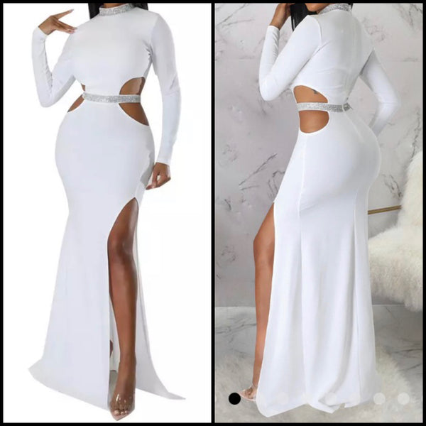 Women Sexy Bling Patchwork Full Sleeve Cut Out Maxi Dress