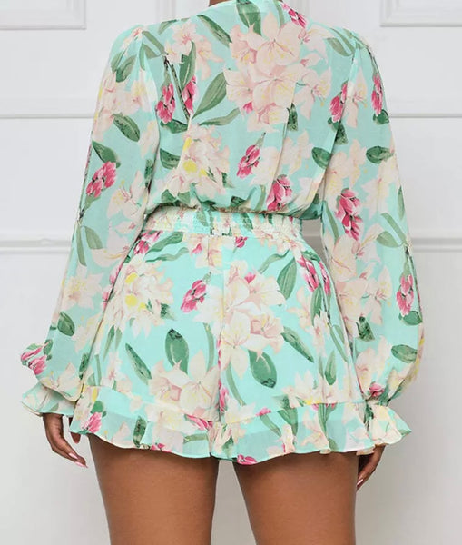 Women Full Sleeve Floral Ruffled Romper