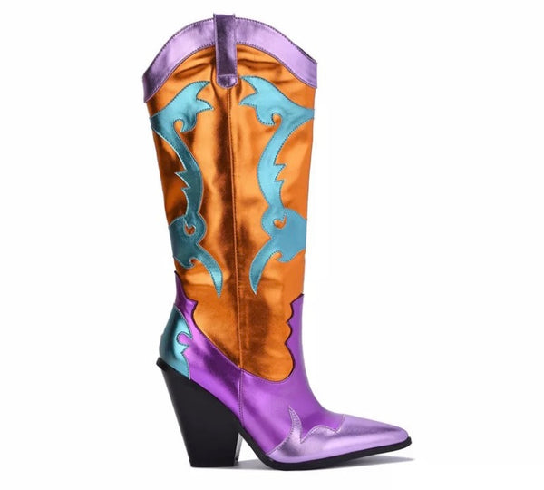 Women Multicolored Fashion Knee High Western Boots