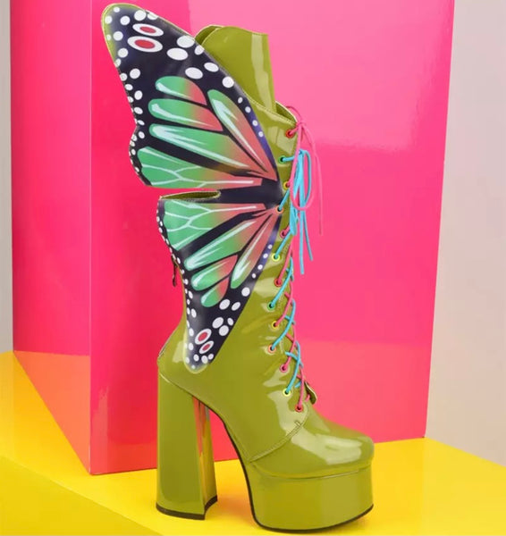 Women Platform Colorful Butterfly Boots