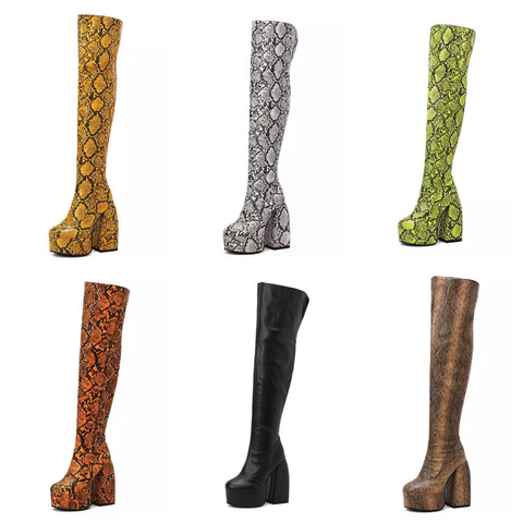 Women Fashion Animal Print Platform Over The Knee Boots