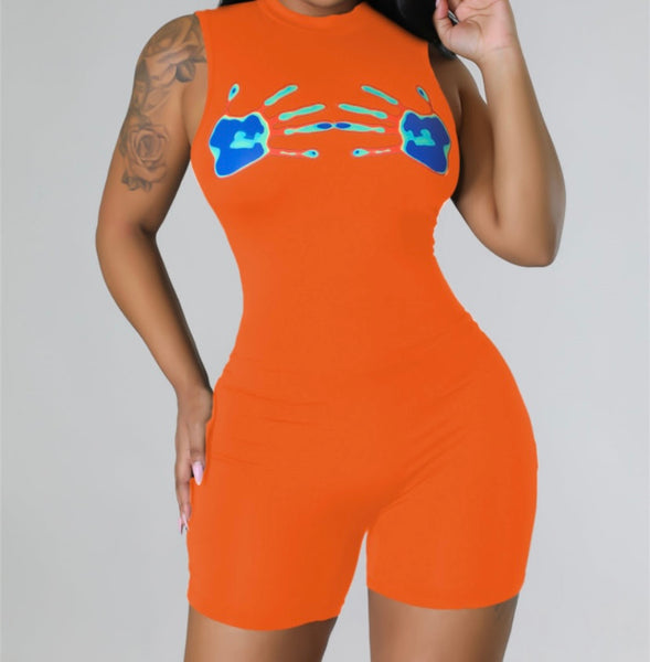 Women Sleeveless Fashion Hand Print Romper