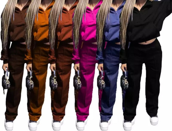 Women Solid Color Fashion Two Piece Sweatsuit Pant Set