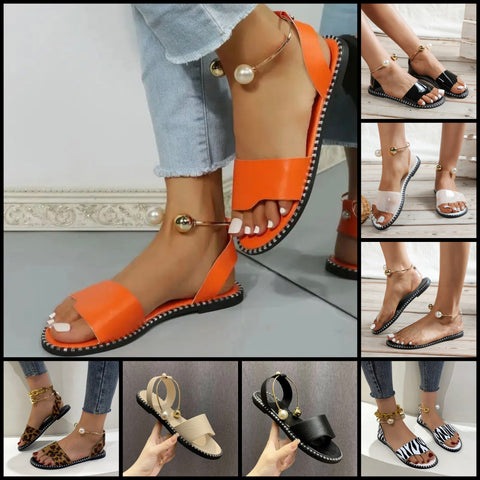Women Flat Fashion Metal Ankle Strap Sandals