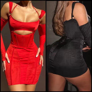 Women Sexy Cut Out Full Sleeve Solid Color Dress