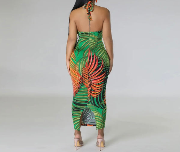 Women Sexy Printed Sleeveless Open Back Maxi Dress