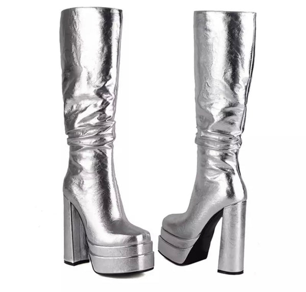 Women Fashion Knee High Ruche Boots