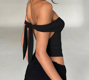 Women Sexy Off The Shoulder Tie Up Open Back Crop Top