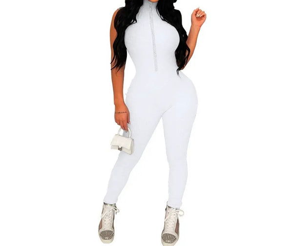 Women Sleeveless Fashion Front Zipper Jumpsuit
