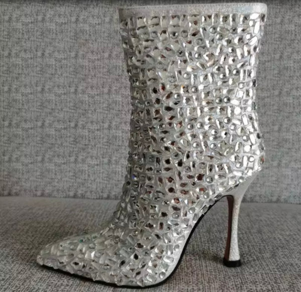 Women Colorful Crystal High Heel Fashion Ankle Boots