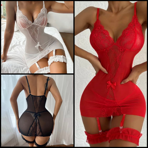 Women Sexy Sleeveless Lace Mesh Lingerie Set