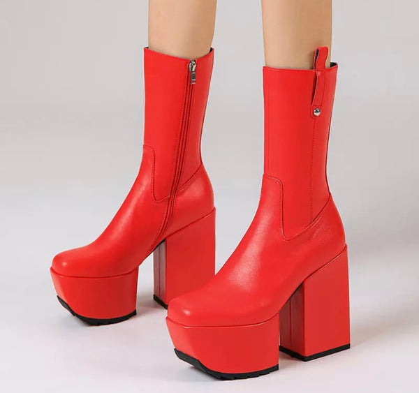 Women Platform Square Heel Fashion Ankle Boots