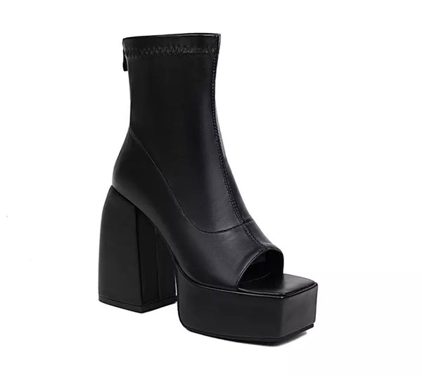 Women Fashion PU Open Toe Platform Ankle Boots