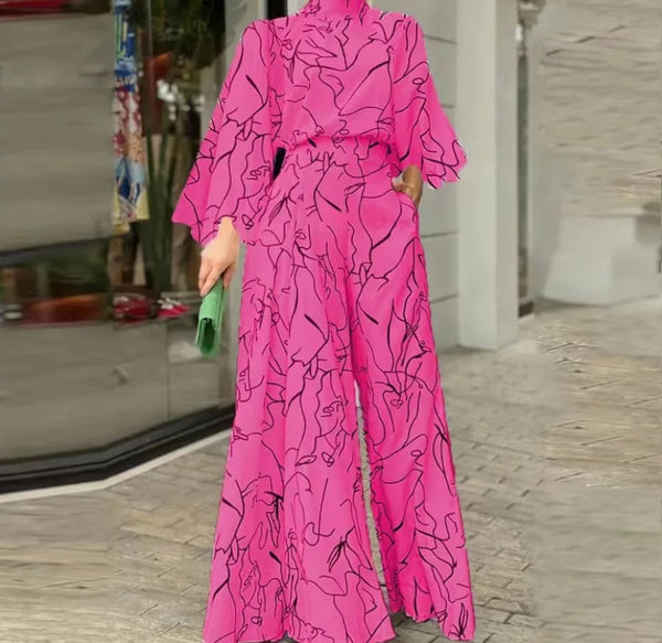 Women Full Sleeve Printed Wide Leg Jumpsuit