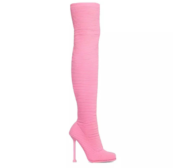 Women Fashion Ribbed Sock Knee-High Boots