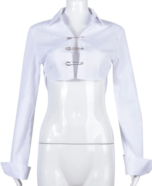 Women Fashion Full Sleeve Safety-Pin Crop Top