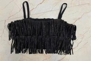 Women Sleeveless Bling Tassel Fashion Crop Top