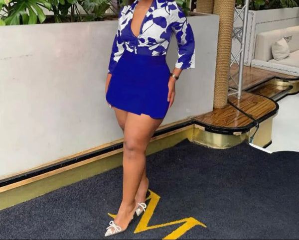 Women Printed Full Sleeve Top Two Piece Skirt Set