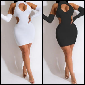 Women Sexy Black/White Cut Out Sleeve Open Back Dress