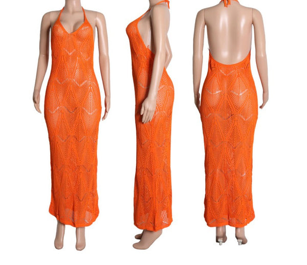 Women Sexy Halter See Through Maxi Dress