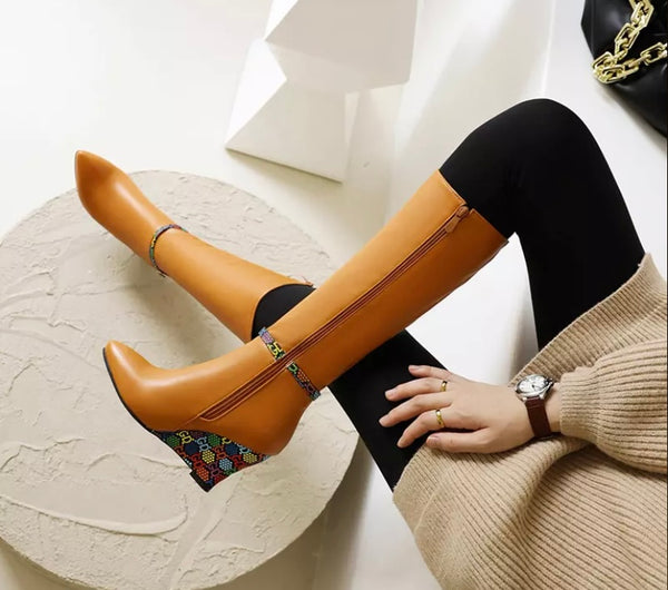 Women Fashion Printed Platform Buckled Boots