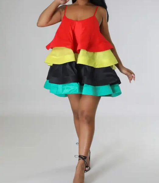 Women Sexy Sleeveless Color Patchwork Ruffled Dress