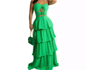 Women Sexy Ruffled Hollow Out Maxi Dress