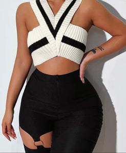 Women Sleeveless Sweater Crop Top