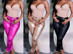 Women PU Fashion High Waist Pants