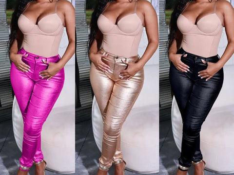 Women PU Fashion High Waist Pants