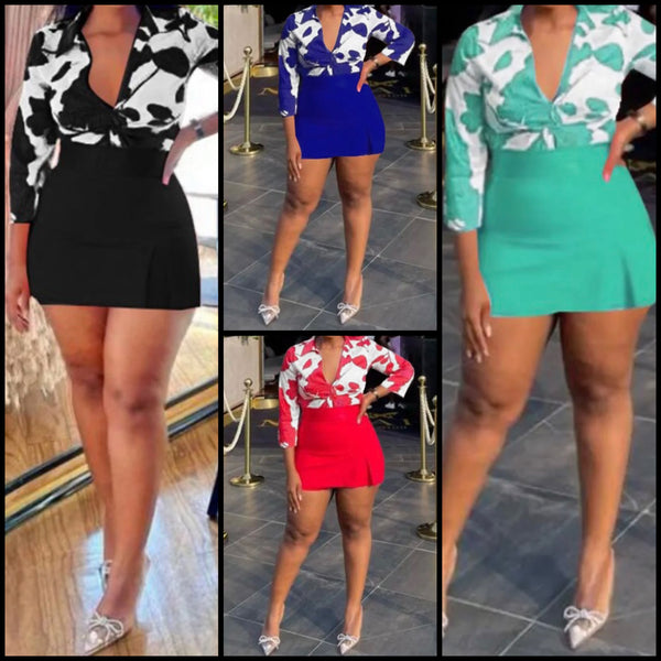 Women Printed Full Sleeve Top Two Piece Skirt Set